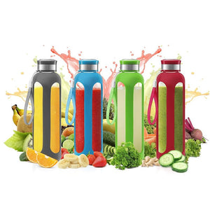 SWIG SAVVY Glass Water Bottle With Protective Silicone Sleeve & Leak Proof Lid