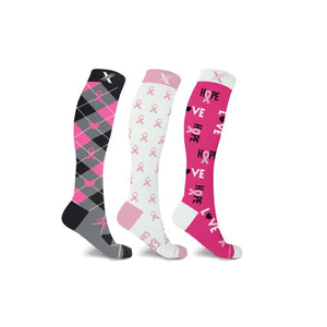 Breast Cancer Awareness Knee High Compression Socks - 3 Pack